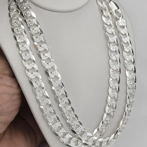 925 Sterling Silver Cuban Diamond Cut Chain 9.2 mm 28 Inches